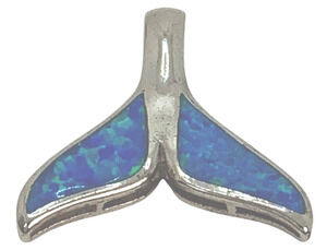 Silver Whale Tail Pendant Blue Opal Inlay Ocean Charm Jewelry Sterling Silver